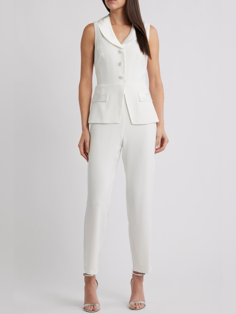 Eliza J Sleeveless Peplum Waistcoat Jumpsuit in white size 6